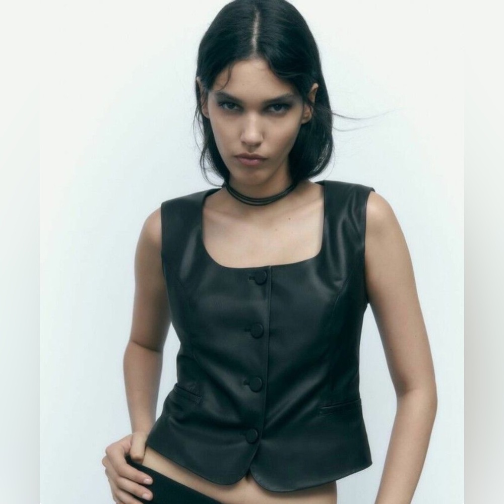 ZARA Black Faux Leather Vest
